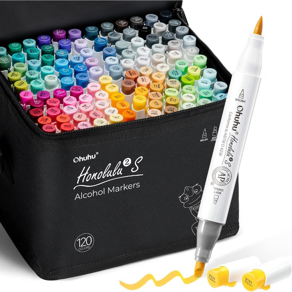 Ohuhu Honolulu 2S Series Alcohol Markers – Brush & Soft Chisel Tip Dual-End Art Marker Set for Artists