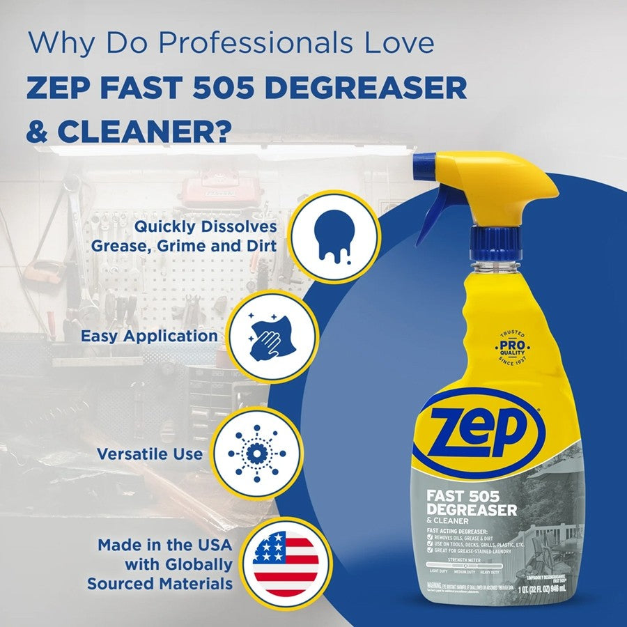 Zep Fast 505 Cleaner & Degreaser 32oz/946ml | Heavy Duty Grease, Oil & Dirt Remover