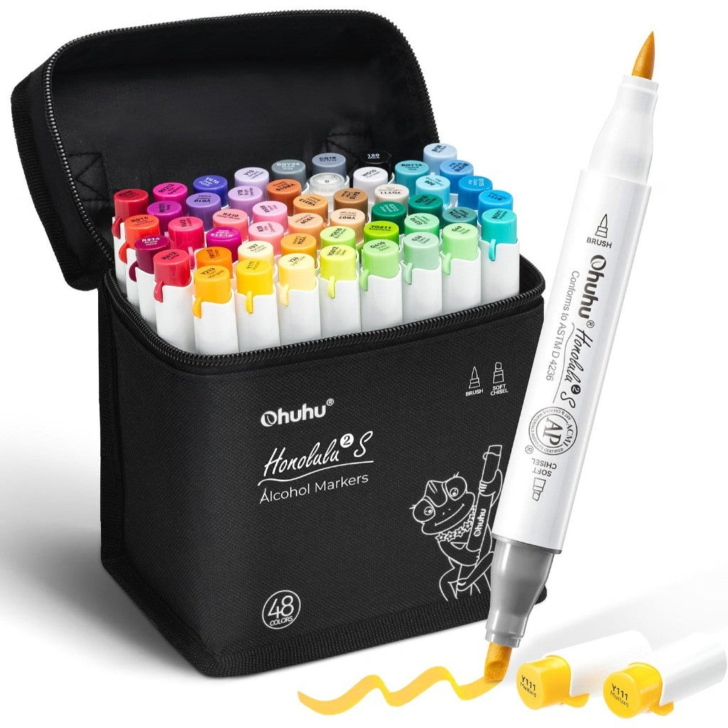 Ohuhu Honolulu 2S Series Alcohol Markers – Brush & Soft Chisel Tip Dual-End Art Marker Set for Artists