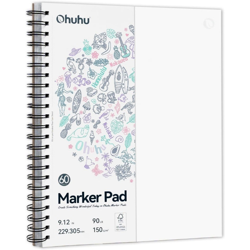 Ohuhu Bleedproof Marker Sketchbook 7×10" / 9×12" | 150gsm Double-Sided Paper