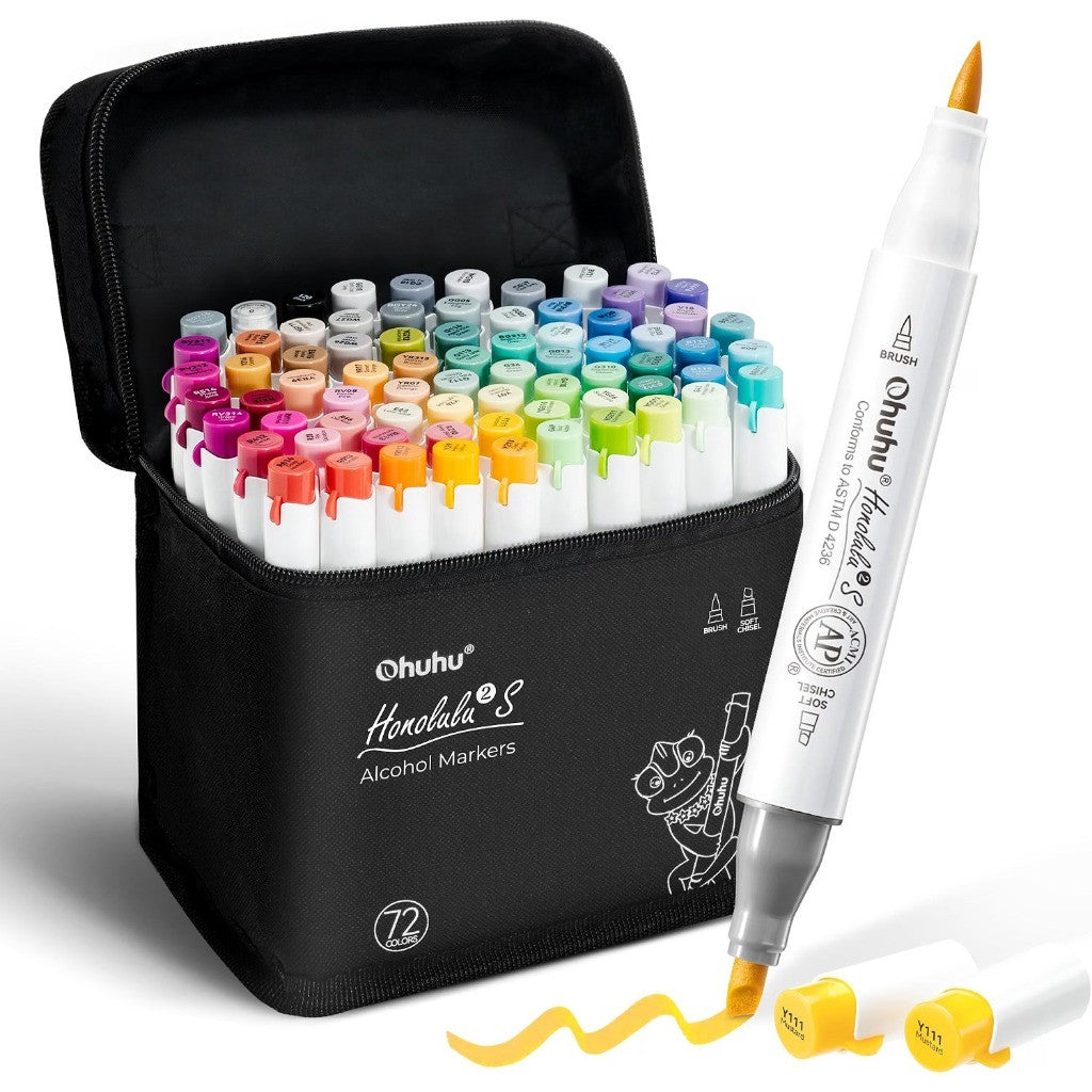Ohuhu Honolulu 2S Series Alcohol Markers – Brush & Soft Chisel Tip Dual-End Art Marker Set for Artists