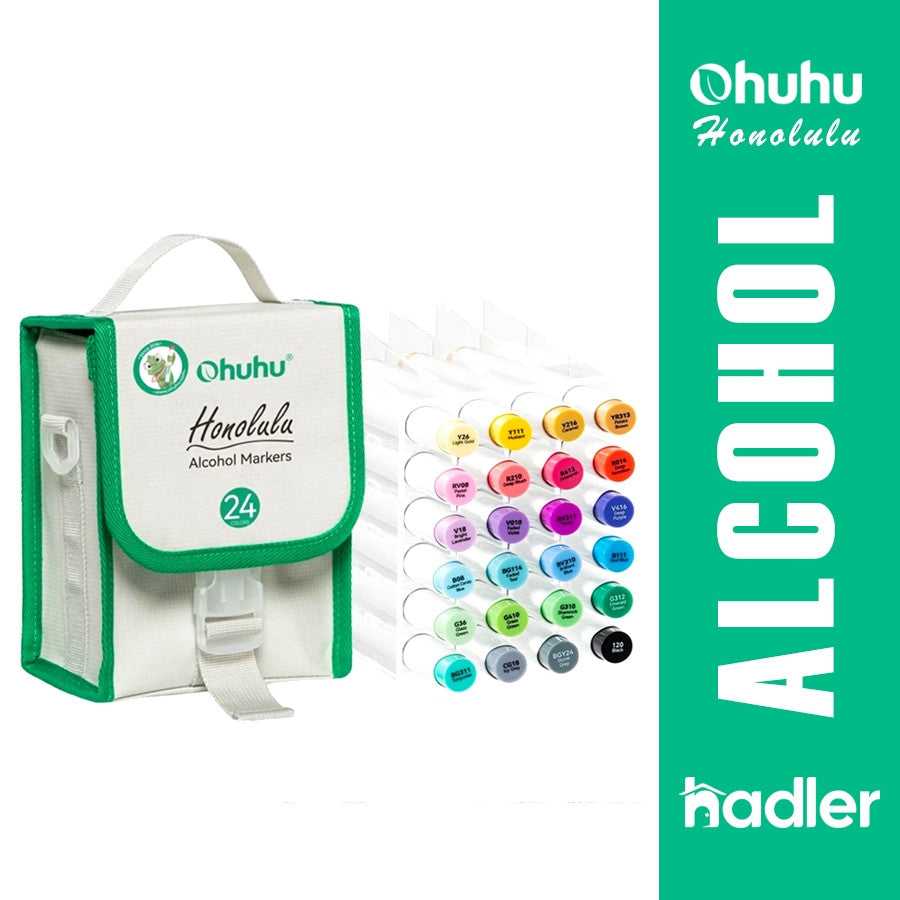 Ohuhu Honolulu Series 24 Alcohol Markers – Brush & Chisel Tip Dual-End Art Marker Set for Artists