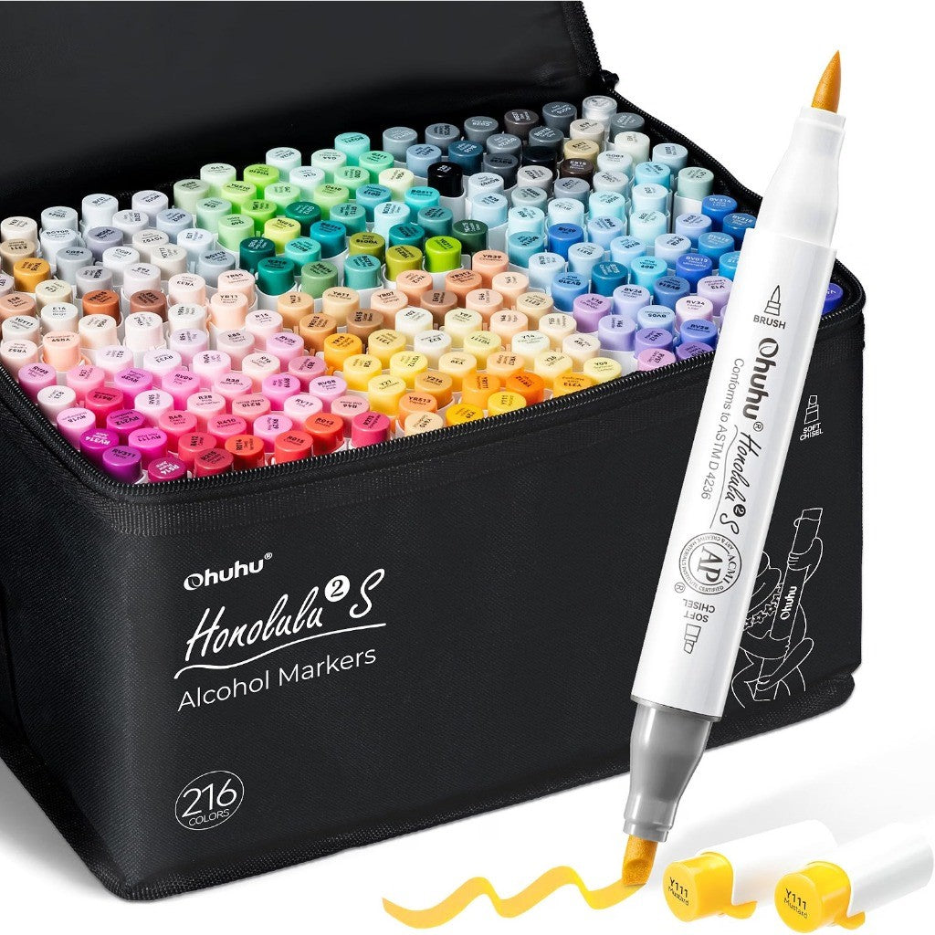 Ohuhu Honolulu 2S Series Alcohol Markers – Brush & Soft Chisel Tip Dual-End Art Marker Set for Artists