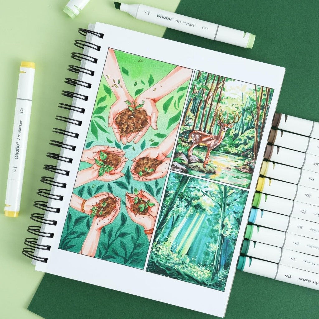 Ohuhu Bleedproof Marker Sketchbook 7×10" / 9×12" | 150gsm Double-Sided Paper