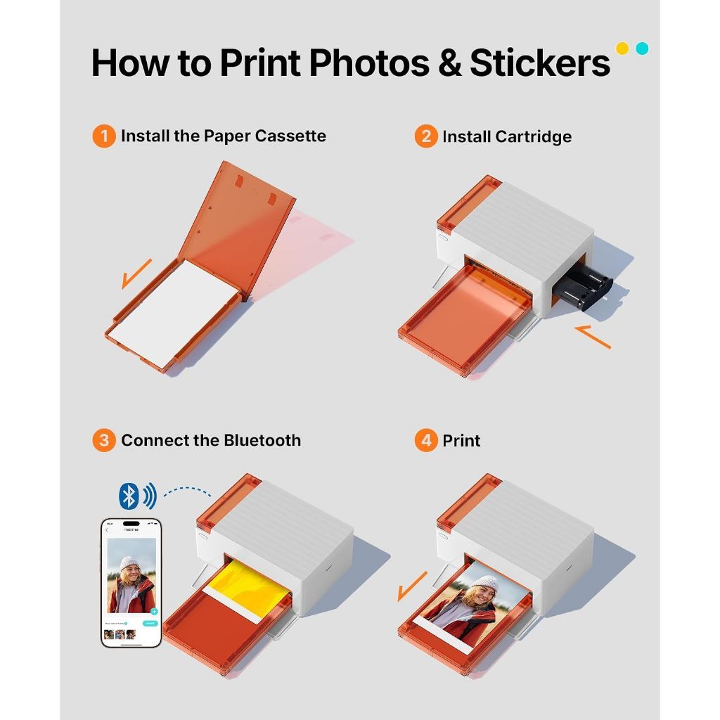 Liene Amber M110 Desktop Photo Printer Bundle | Bluetooth Connect | 80 Sheets Print Paper 2 Cartidges