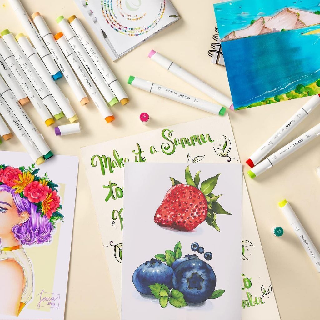 Ohuhu Honolulu Series 24 Alcohol Markers – Brush & Chisel Tip Dual-End Art Marker Set for Artists