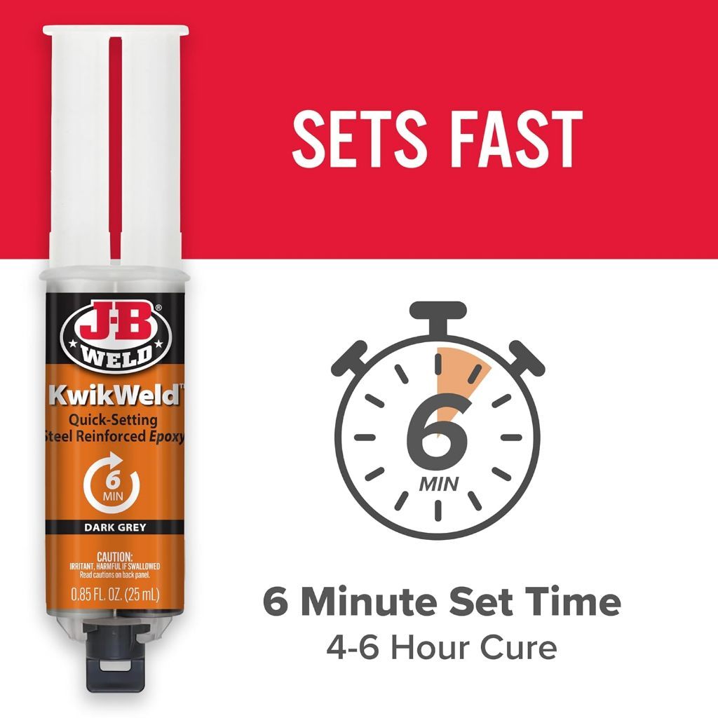 J-B Weld KwikWeld 6 Minute Epoxy Syringe [25ml] – High Strength, Fast Setting Adhesive Dark Grey