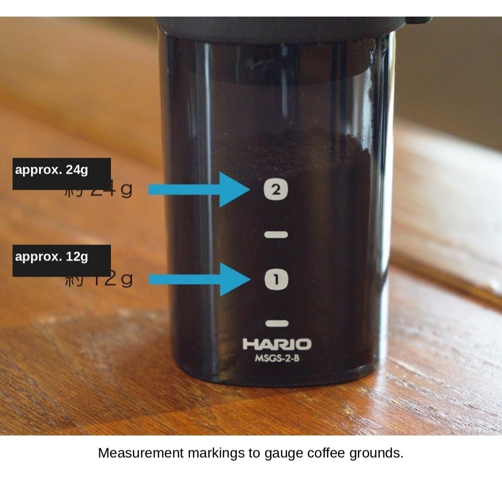 HARIO Smart G Ceramic Transparent Blk Coffee Grinder 24g [2 Cups]– Stainless Steel Burr Manual Grind