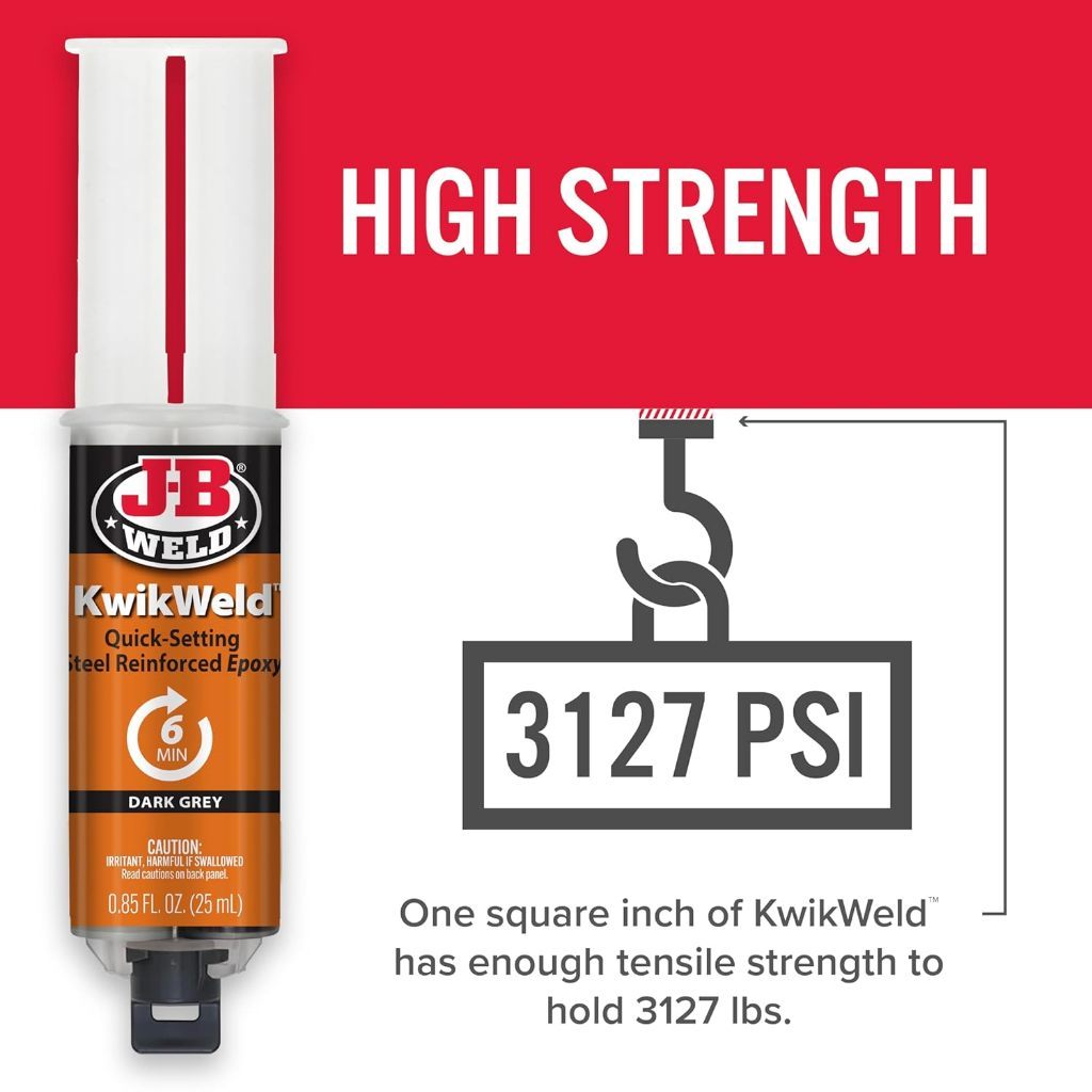 J-B Weld KwikWeld 6 Minute Epoxy Syringe [25ml] – High Strength, Fast Setting Adhesive Dark Grey