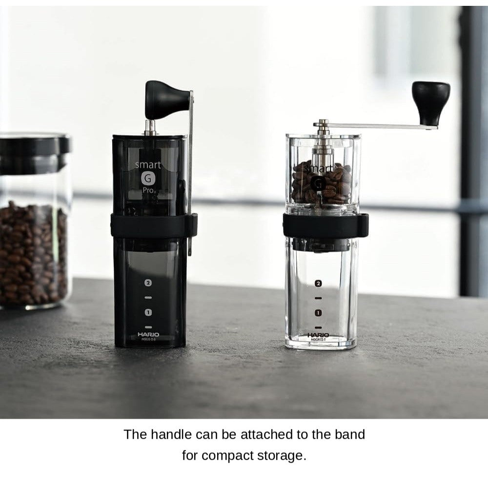 HARIO Smart G Ceramic Transparent Blk Coffee Grinder 24g [2 Cups]– Stainless Steel Burr Manual Grind