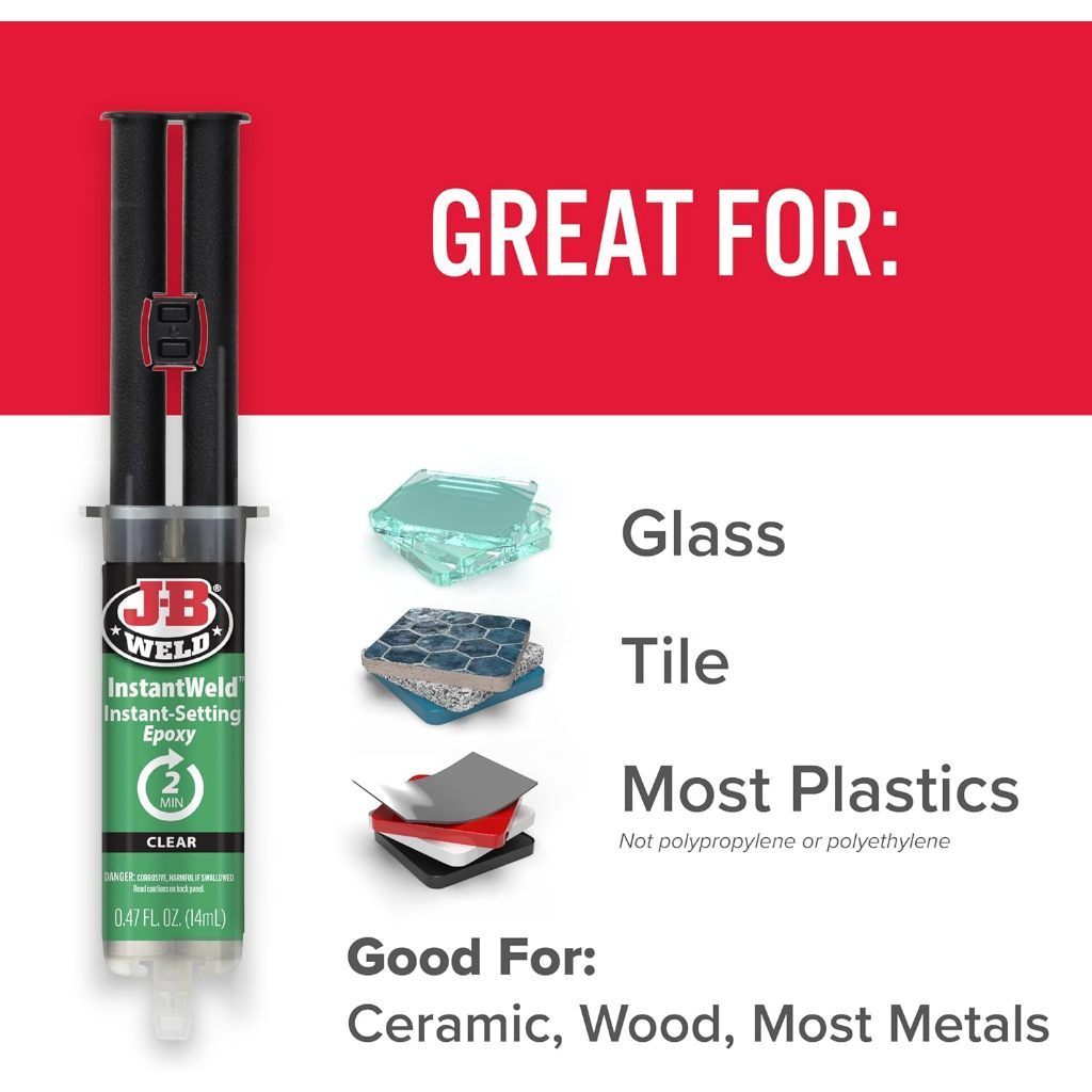 J-B Weld InstantWeld Clear Epoxy Adhesive [14ml] – 2 Minute Set, No-Mess Static Mixer