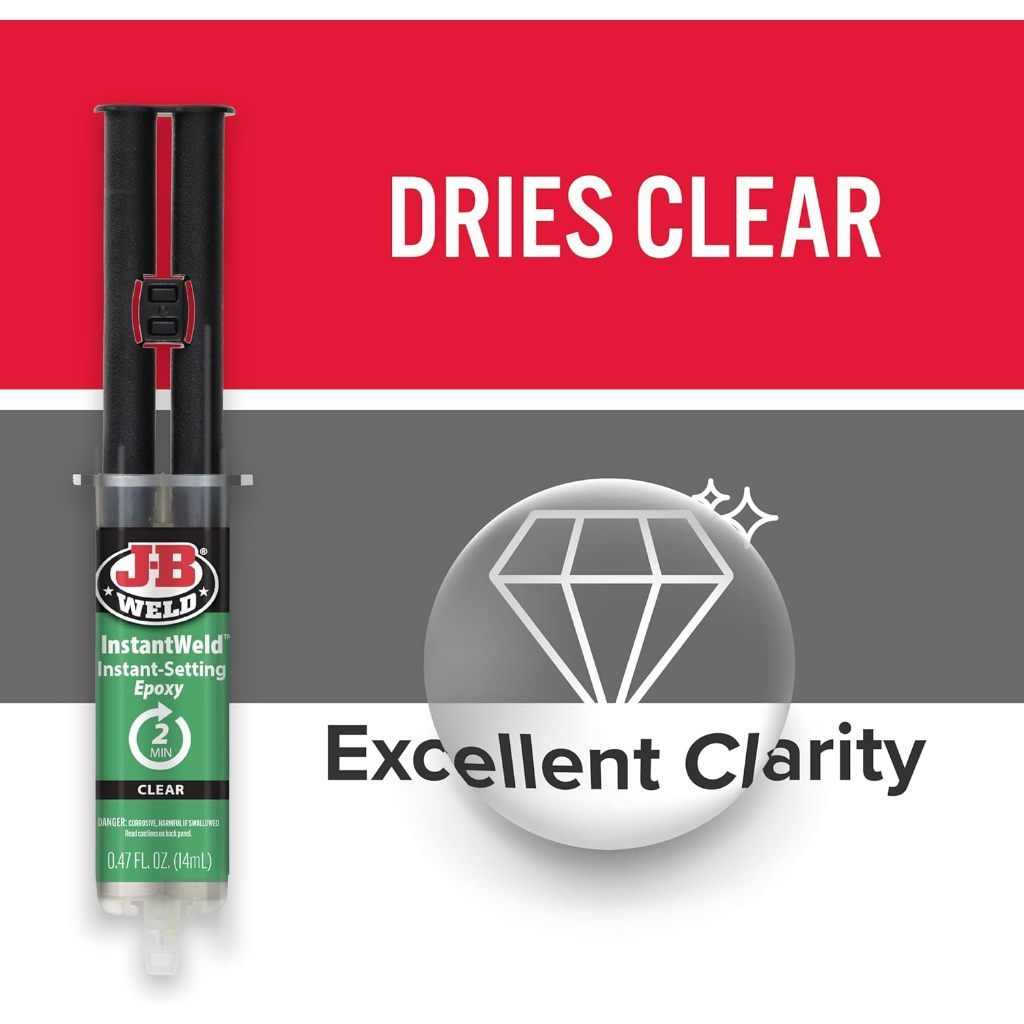 J-B Weld InstantWeld Clear Epoxy Adhesive [14ml] – 2 Minute Set, No-Mess Static Mixer