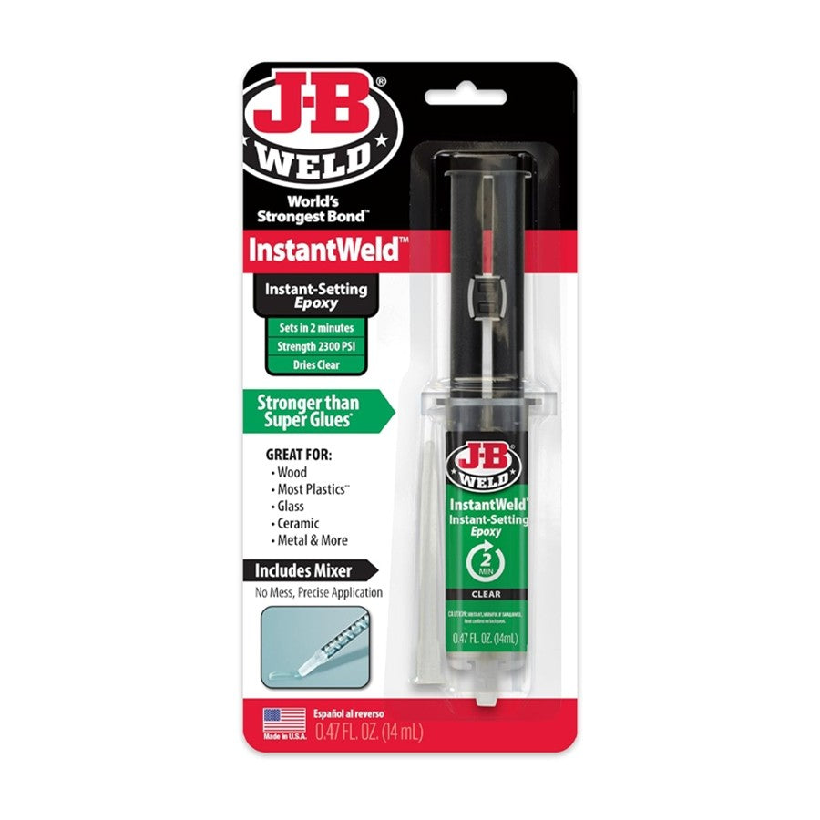 J-B Weld InstantWeld Clear Epoxy Adhesive [14ml] – 2 Minute Set, No-Mess Static Mixer