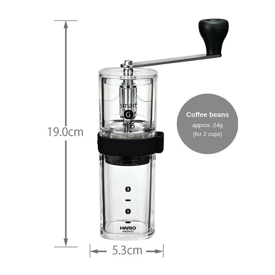 HARIO Smart G Ceramic Transparent Coffee Grinder 24g [2 Cups]– Compact Manual Hand Grinder