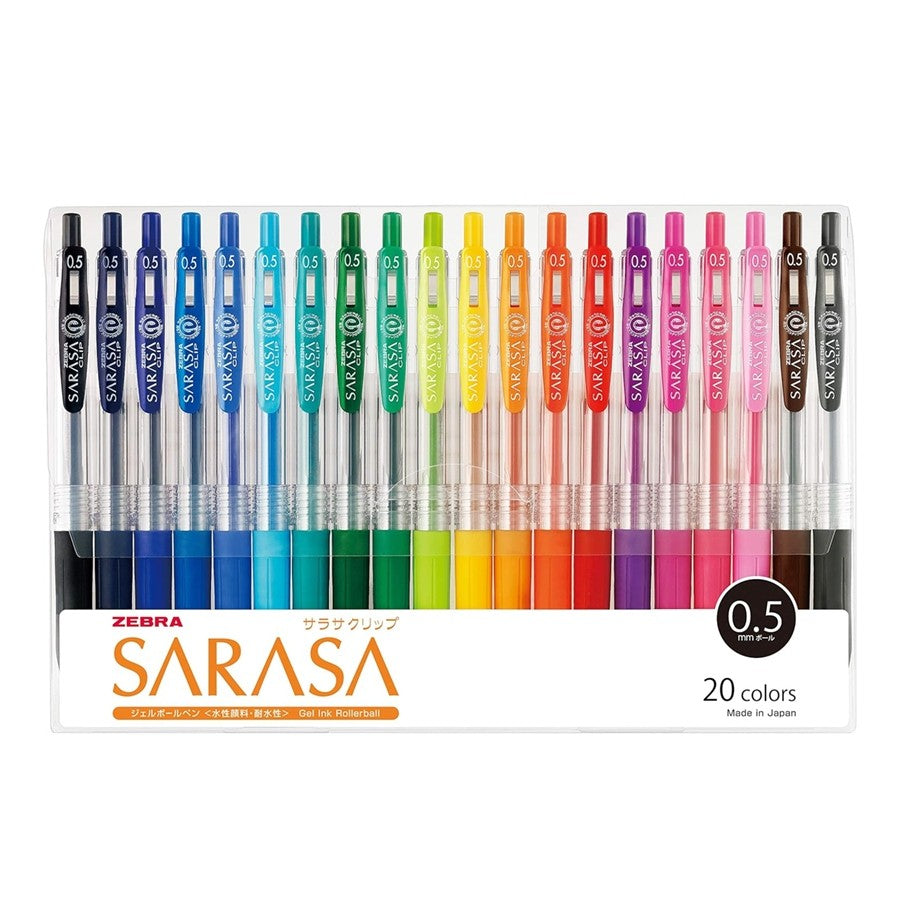 Zebra Sarasa Clip Gel Pen 0.5mm 20 Colours Set – Smooth Writing, Retractable, Binder Clip