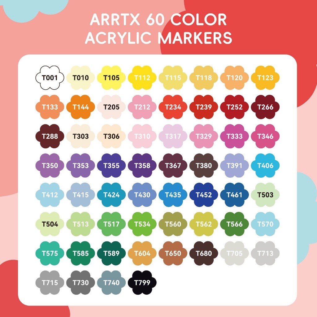 Arrtx 60 Acrylic Paint Markers Brush Tip & Liquid Ink (For Anime, Drawing & DIY Crafts)