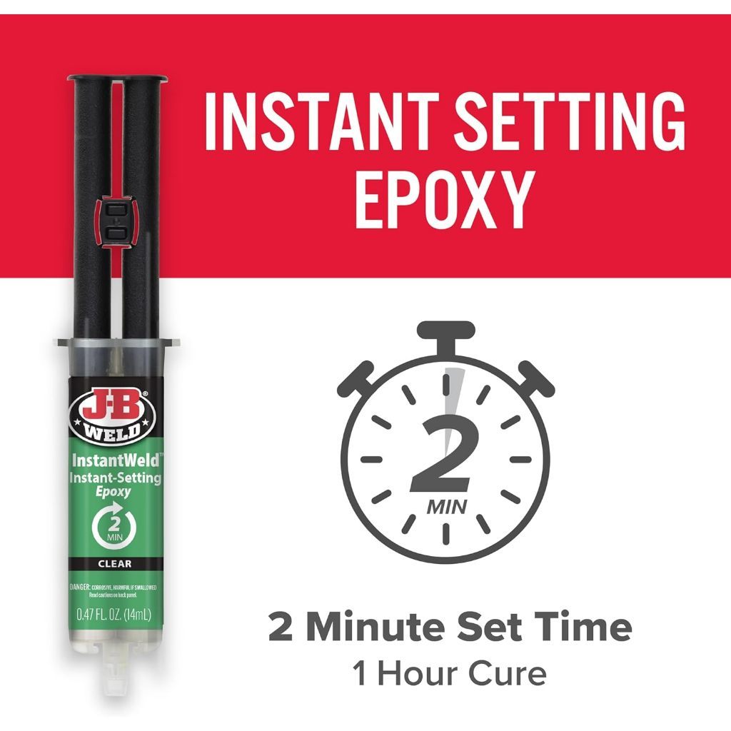 J-B Weld InstantWeld Clear Epoxy Adhesive [14ml] – 2 Minute Set, No-Mess Static Mixer