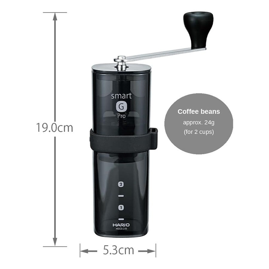 HARIO Smart G Ceramic Transparent Blk Coffee Grinder 24g [2 Cups]– Stainless Steel Burr Manual Grind